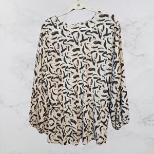 Gilli Size 3X Top Ivory Brown Flowy Silky Blouse